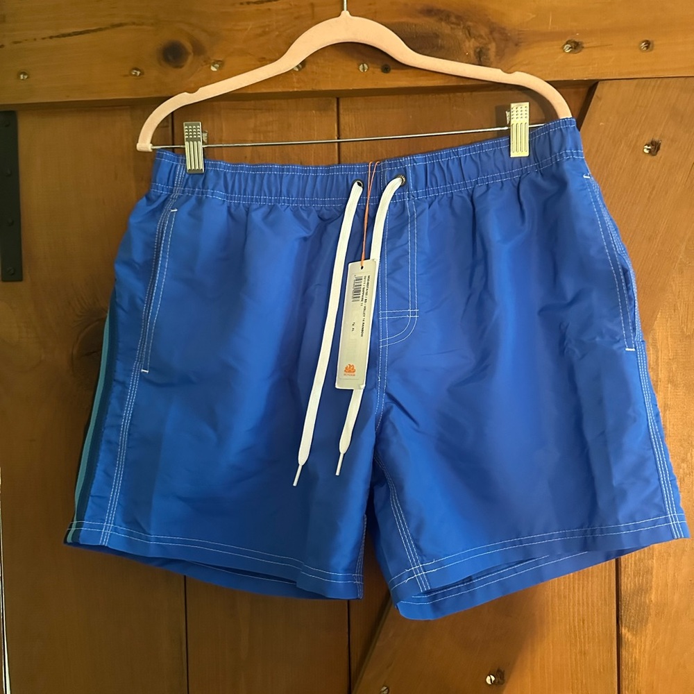 NWT Sundek Men's Blue Swim Trunks with Drawstring Sz XL